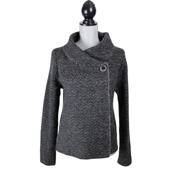 Kenar Sweaters - Kenar Charcoal Herringbone Cardigan/Shawl Neck Sweater